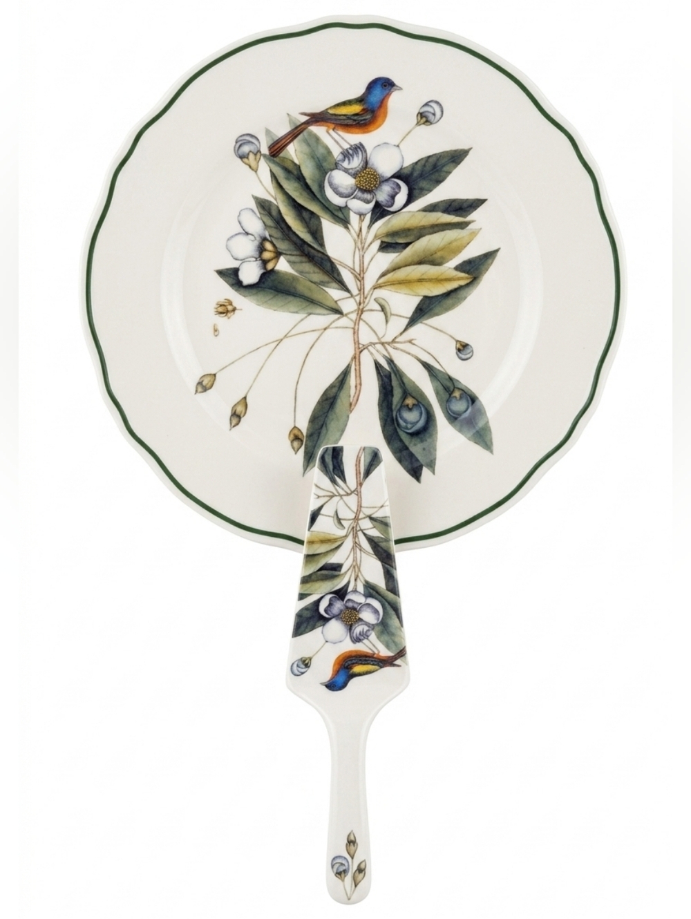 Andrea by Sadek Vintage Bird Plate Server Set Cottagecore Finch Nature Porcelain